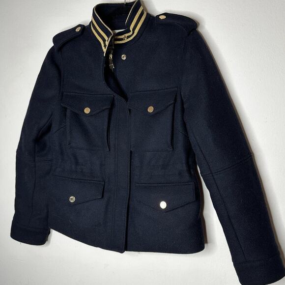 Zadig & Voltaire Wool Jacket Navy Gold Stand Collar Flap Pocket Zip Up Bomber SM - Picture 5 of 16